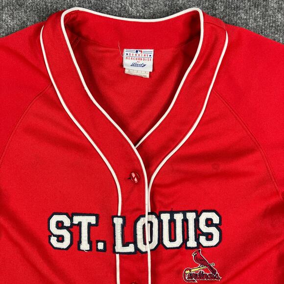 MLB Cardinals Jersey Womens S Red St. Louis Lady Slugger Button Baseball Top - Picture 2 of 8